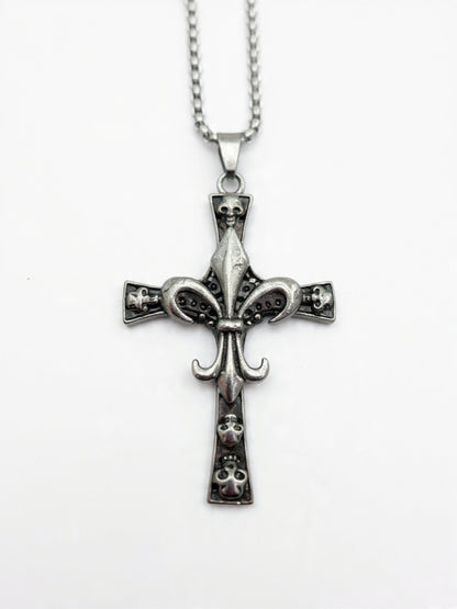 Skull Fleur Gothic Cross Necklace