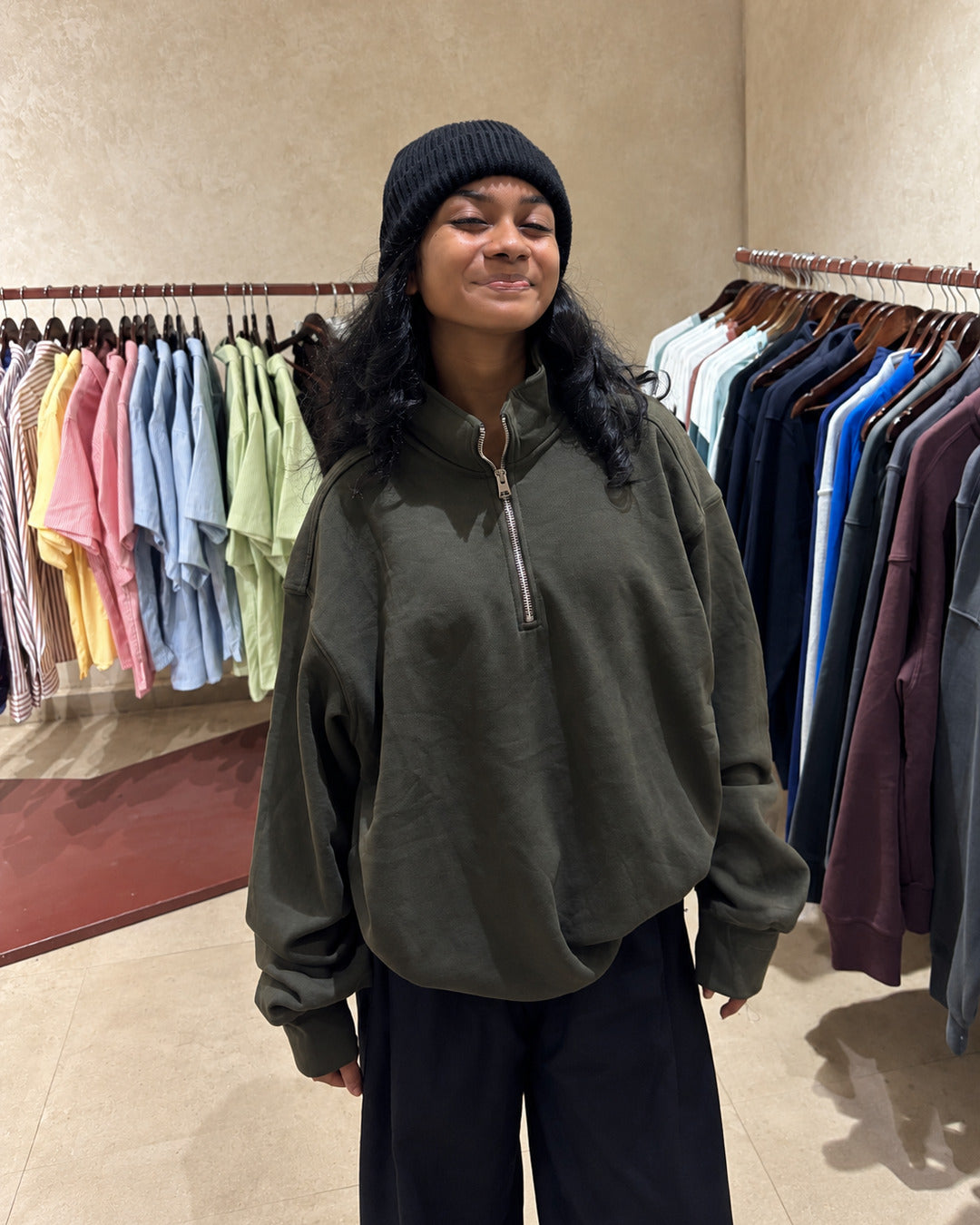 Olive Quarter-Zip Pullover